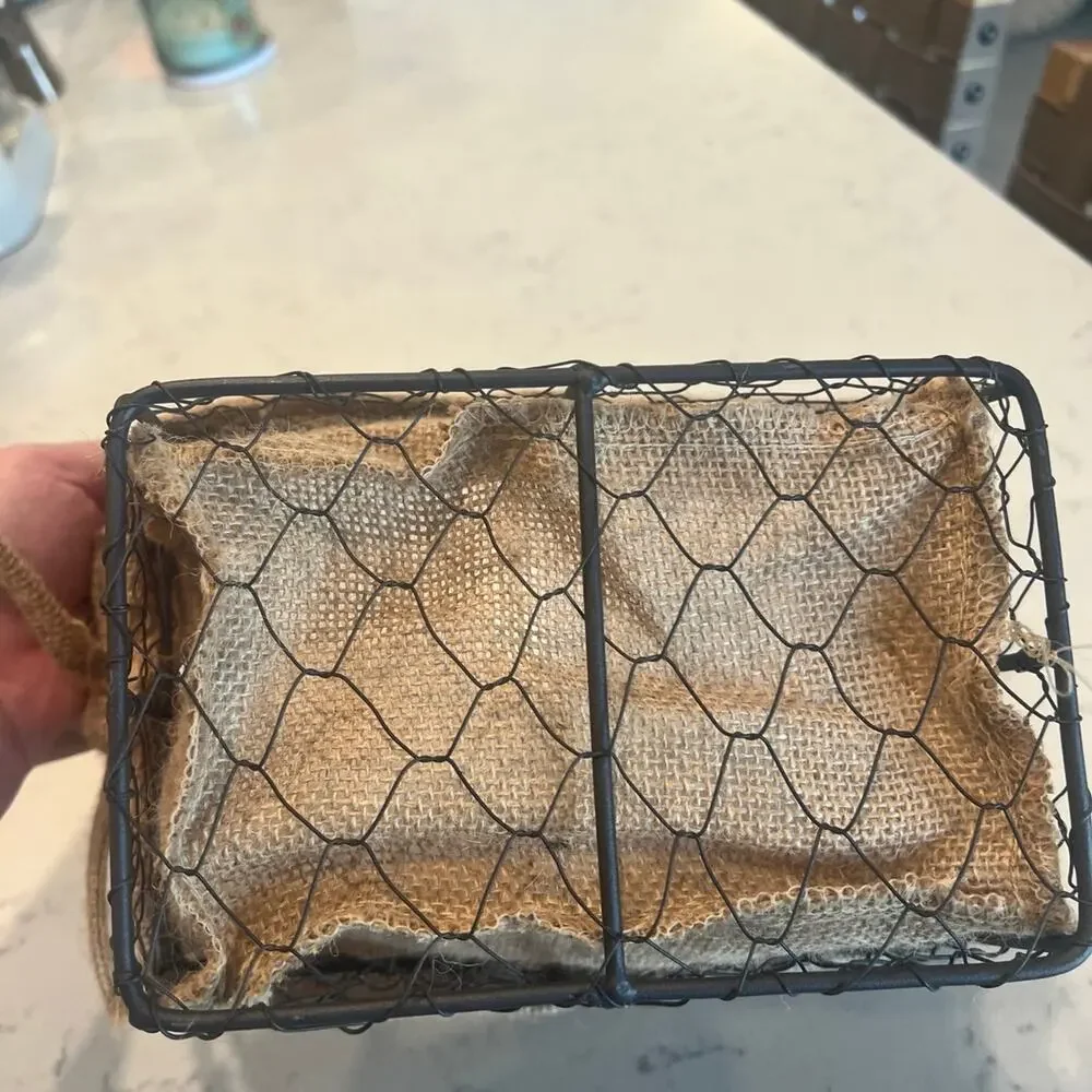 Small chicken wire basket with burlap liner